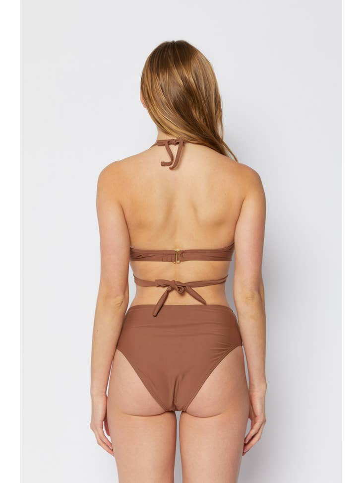 Moulded High Waisted Swimsuit - Brown