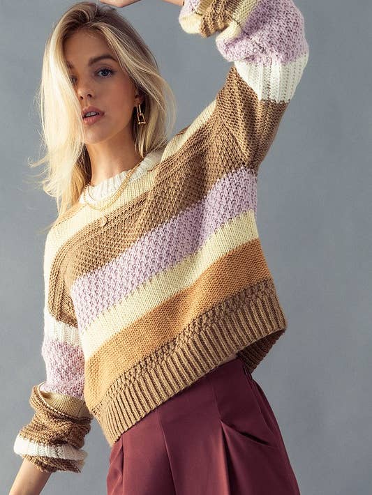 Textured Crew Knit Sweater - Multi