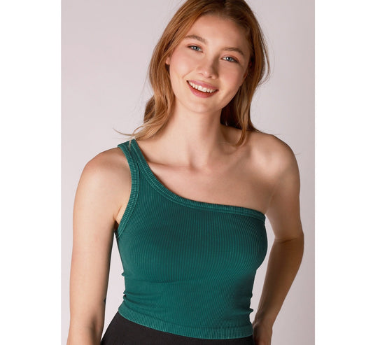 One Shoulder Crop Top - Vintage Jade