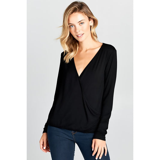 Long Sleeve Surplice Knit Top - Final Sale