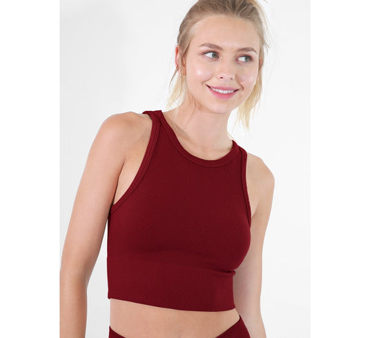 Chevron Highneck Crop Top - Sundried Tomato