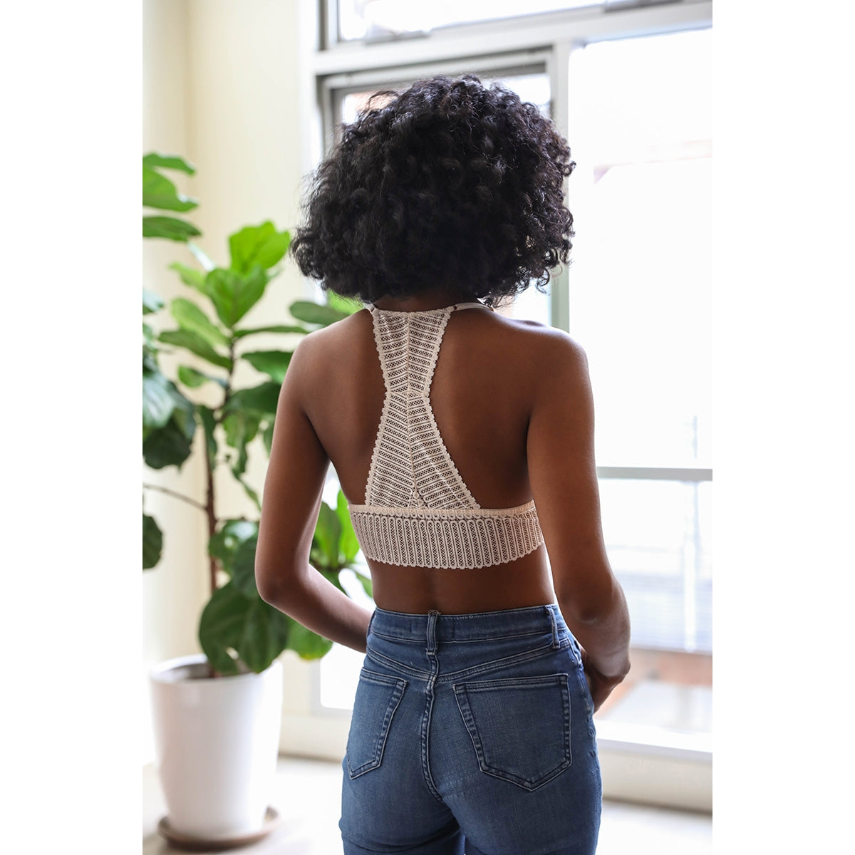 Ribbed Lace Bralette - Ivory