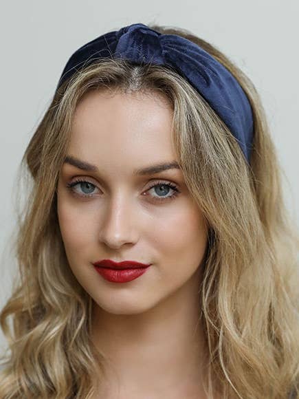 Velvet Twist Knot Headband - Navy