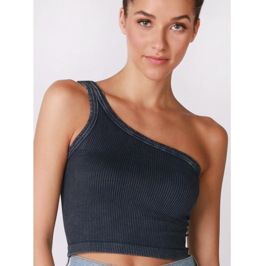 One Shoulder Crop Top - Vintage Denim