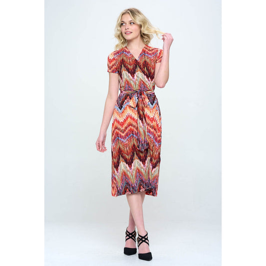 Patterned V Neck Jersey Wrap Dress