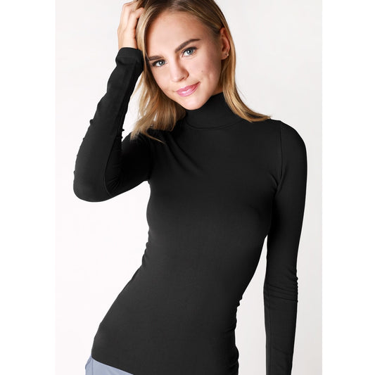 Long Sleeve Mock Neck Top - Black