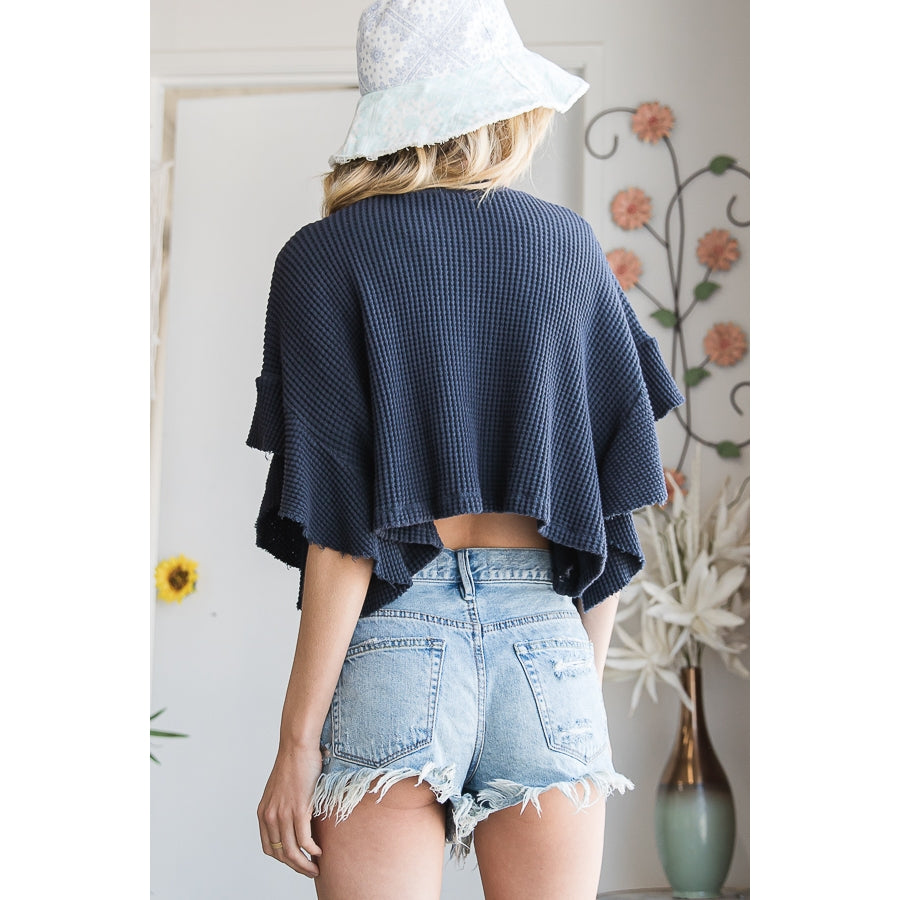 Waffle Cropped Top - Navy