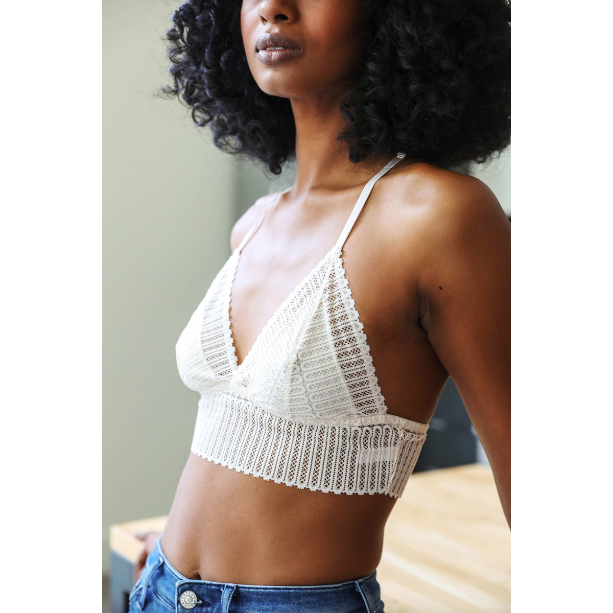 Ribbed Lace Bralette - Ivory