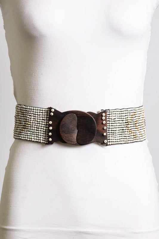 Tribal Stretchy Bead Belt - Ivory