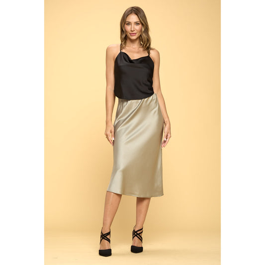 Satin Midi Skirt - Sage