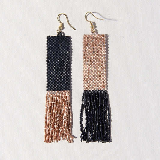 Mirror Image Fringe Earring - Rose Gold Navy