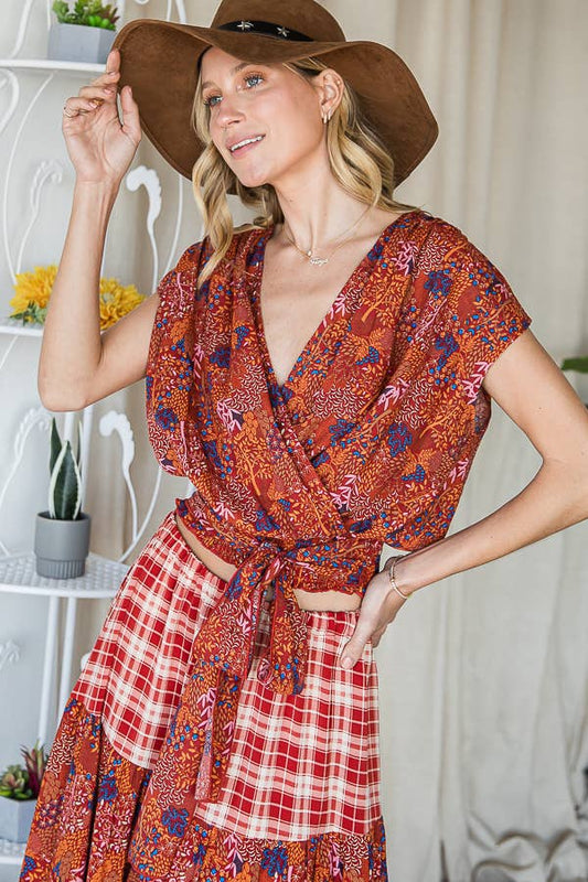 Floral Print Wrap Blouse