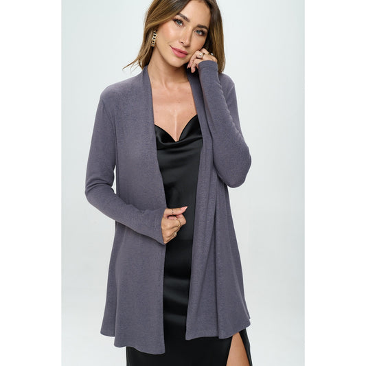 Brushed Knit Draped Cardigan - Cement