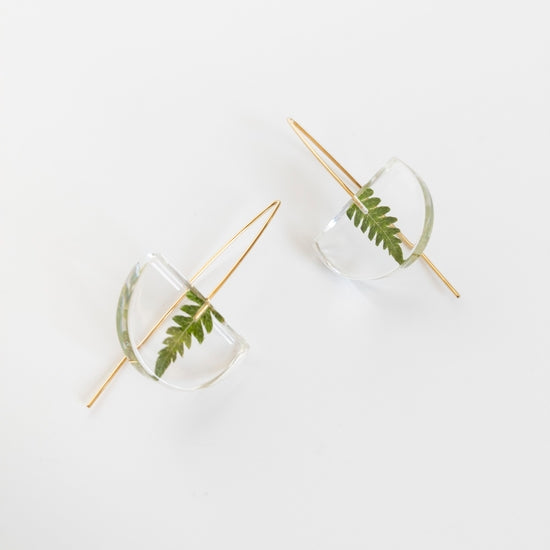 Botanical Half Moon Earrings - Fern