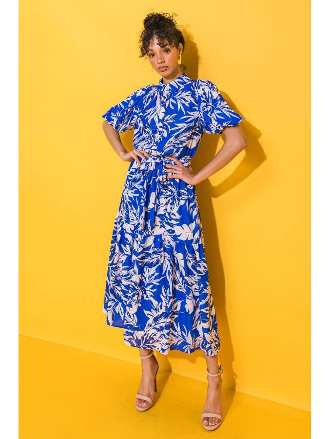 Printed Woven Midi Dress - Royal