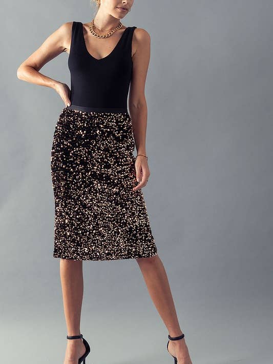 Spotlight High Waist Sequin Skirt - Bronze