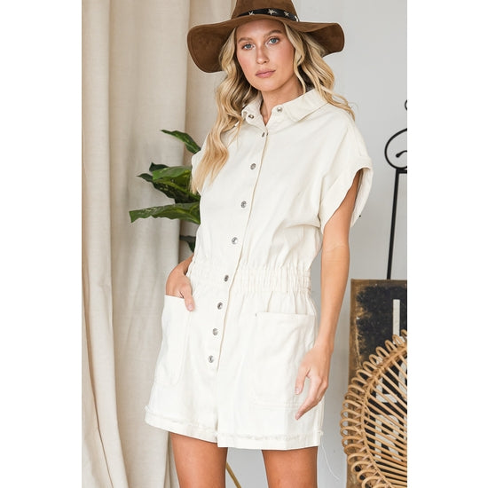 Denim Romper - Ivory