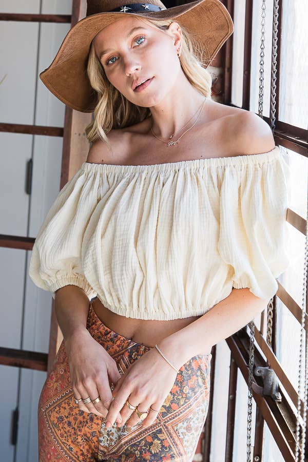 Off The Shoulder Cropped Top - Cream