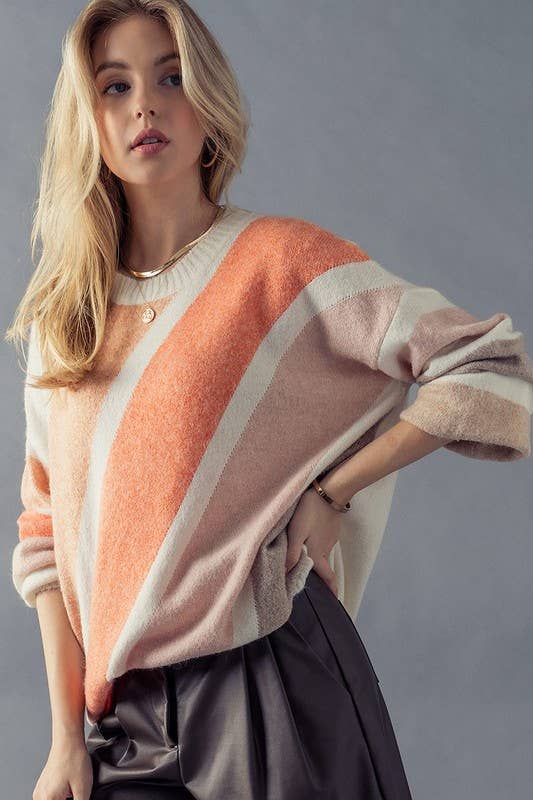 Diagonal Color Block Sweater - Multi
