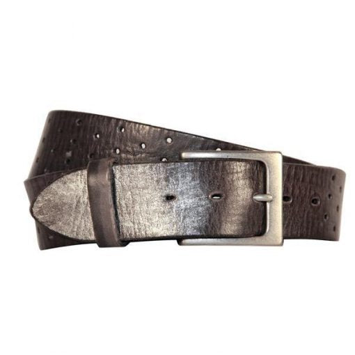 Perforata Leather Belt - Grey/Silver