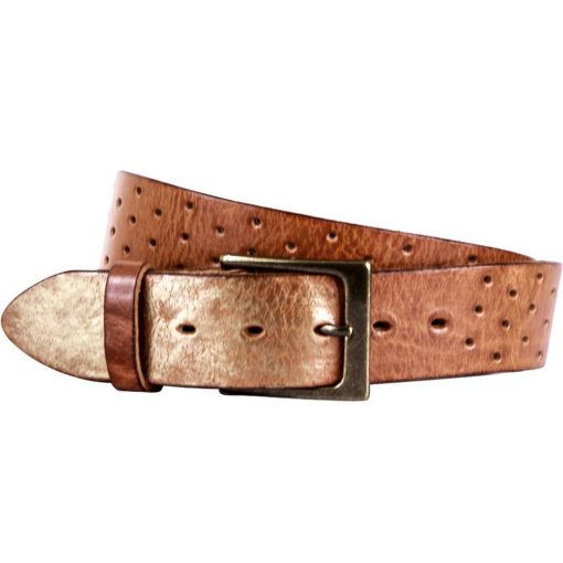 Perforata Leather Belt - Cognac/Gold