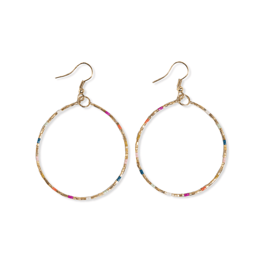 Kelly Checkered Beaded Hoop Earrings - Rainbow