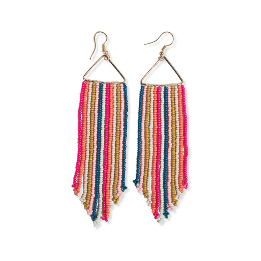 Emilie Beaded Fringe Earrings - Rainbow