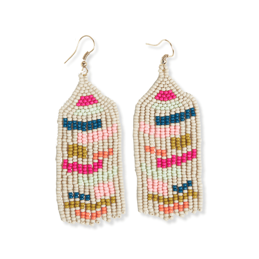 Dolly Beaded Fringe Earrings - Rainbow