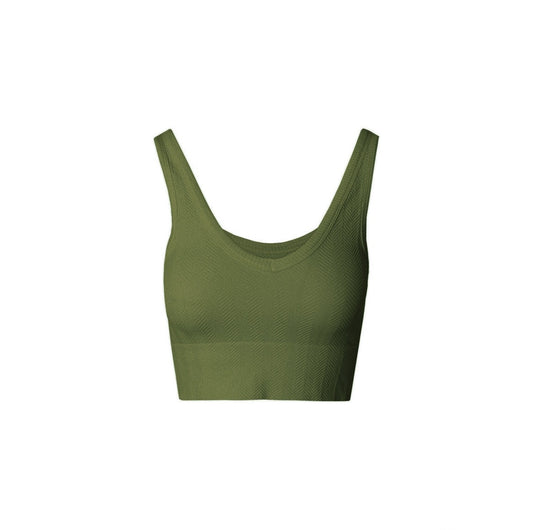 Herringbone Crop Top - Dusty Olive