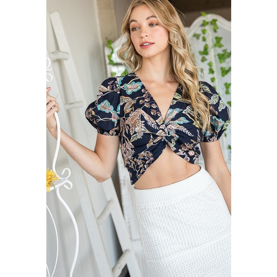 Twist Floral Cropped Top