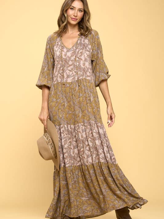 Paisley Tier Dress - Mustard