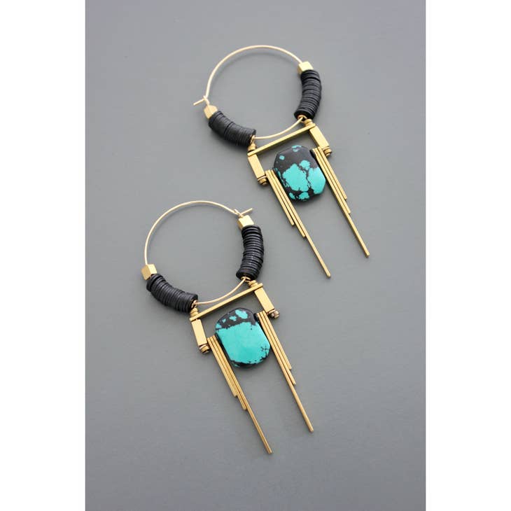 Art Deco Turquoise Hoop Earrings