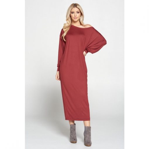 Long Sleeve Solid Knit Maxi - Burgundy