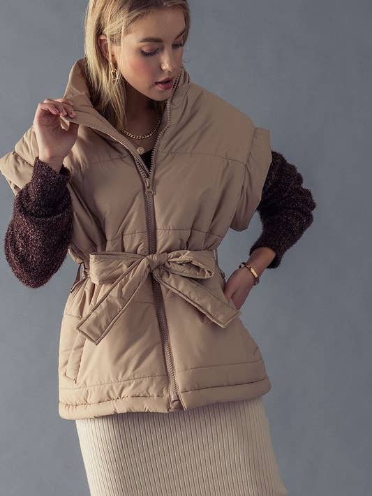 Oversized Waist Ribbon Puffer Vest