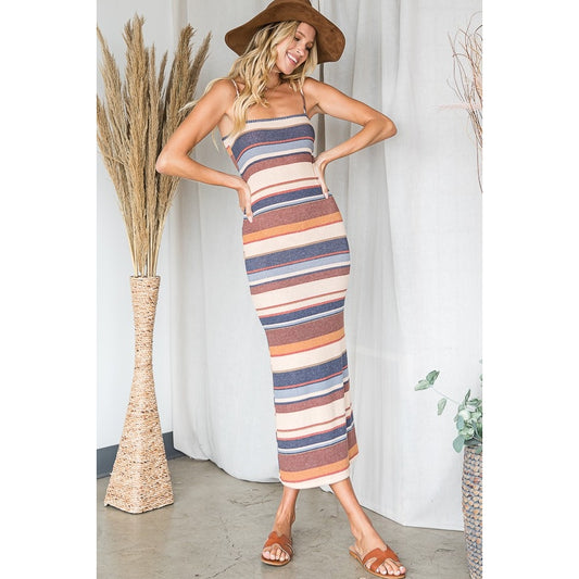 Midi Stripe Dress - Rust Multi