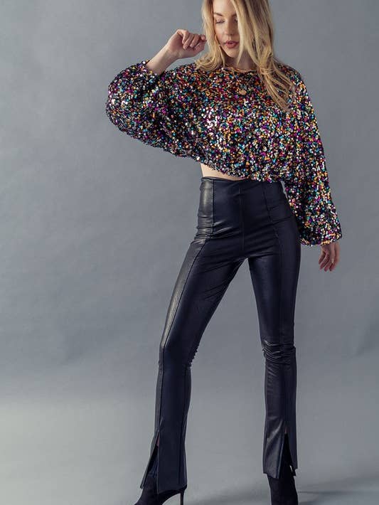 Multicolor Sequin Crop Blouse