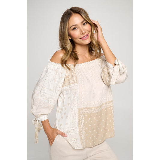 Bandana Off Shoulder Top - Taupe