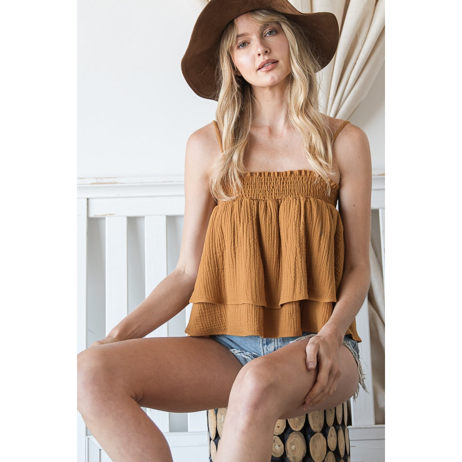 Ruffle Cami Tank Top - Camel