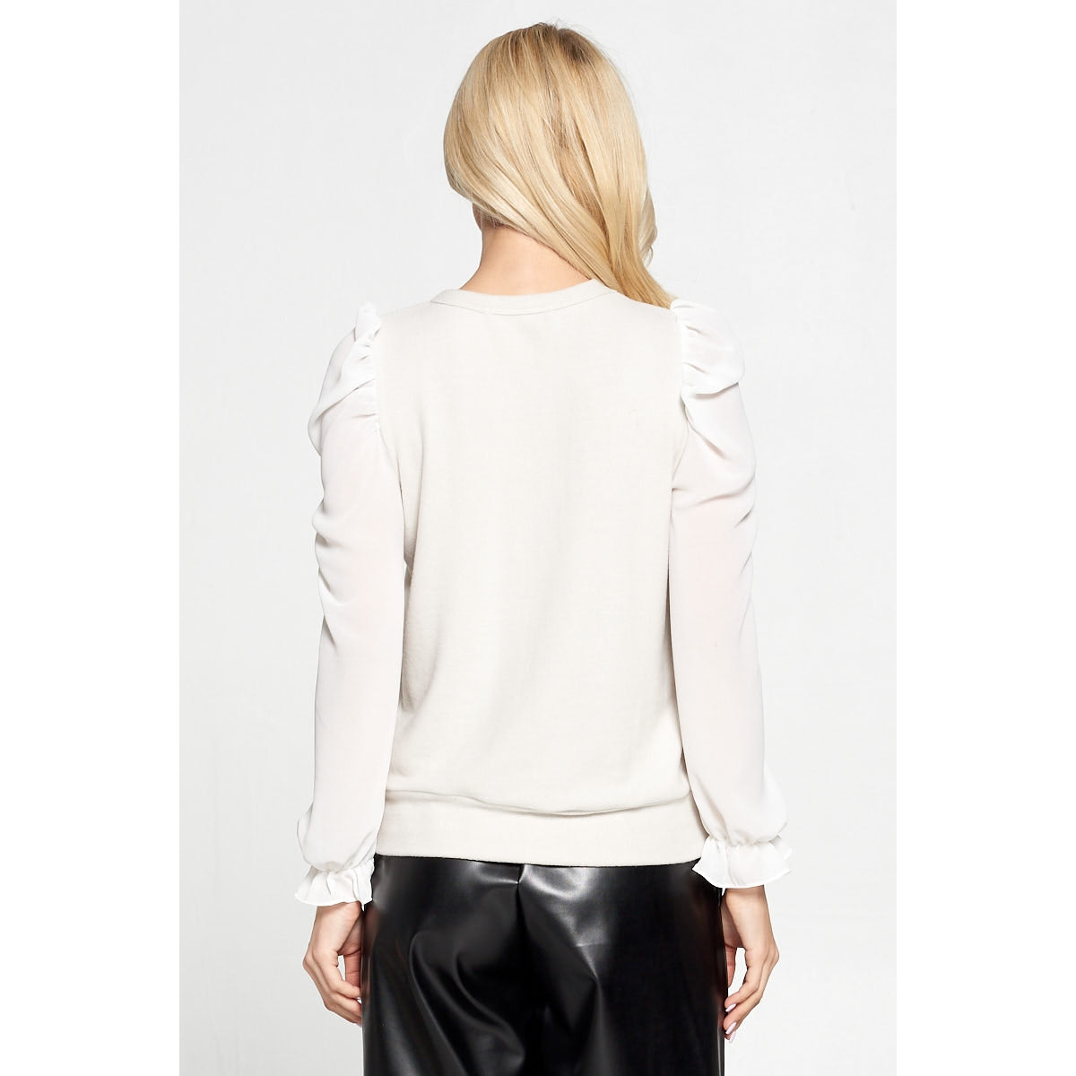 Solid Sheer Puff Sleeve Top - Oyster