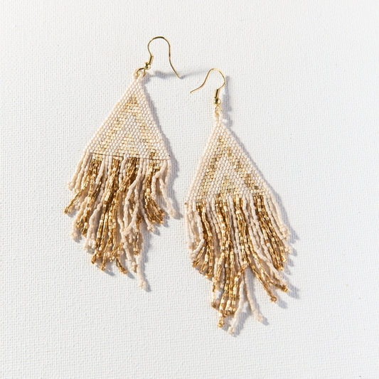 Stripe Luxe Earring with Fringe - Gold Ivory