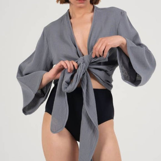 Natural Wrap Top - Slate Grey