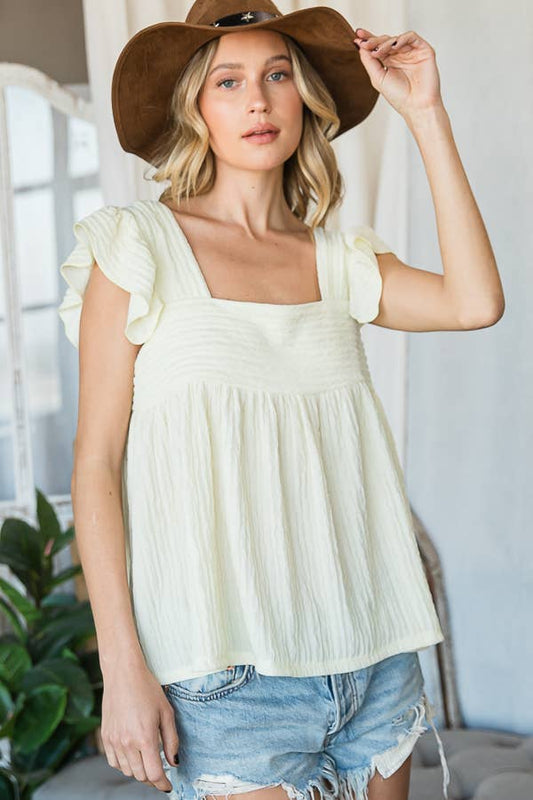 Ruffled Sleeve Babydoll Top - Cream