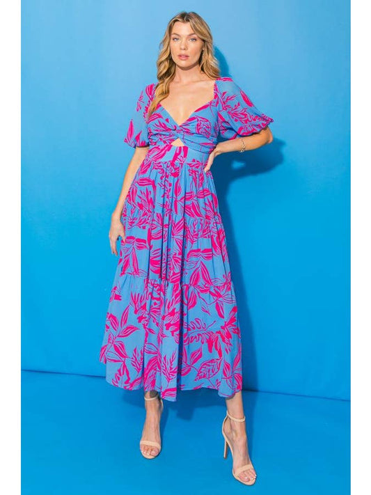 Sweetheart Printed Dress - Blue Fuchsia