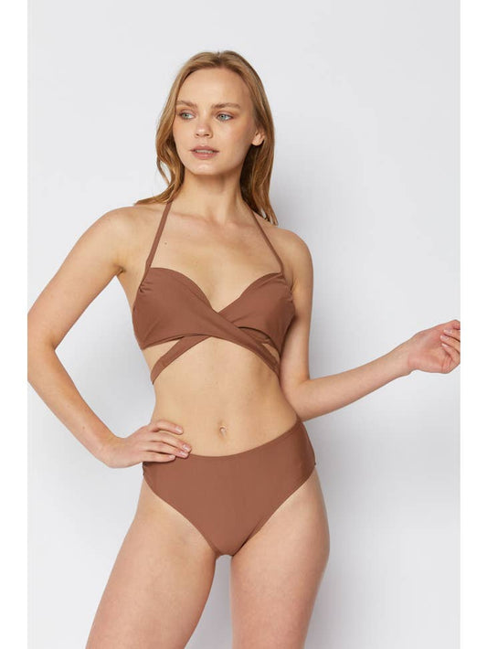 Moulded High Waisted Swimsuit - Brown