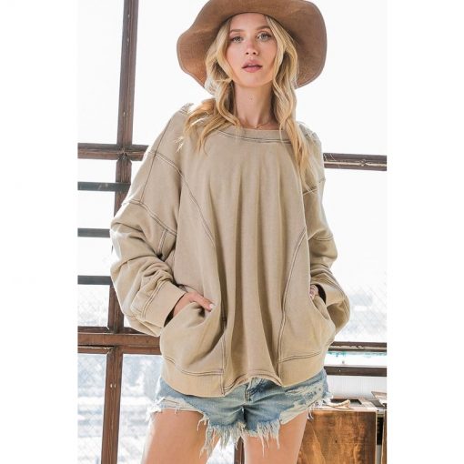 Oversized Twist Sweater - Taupe