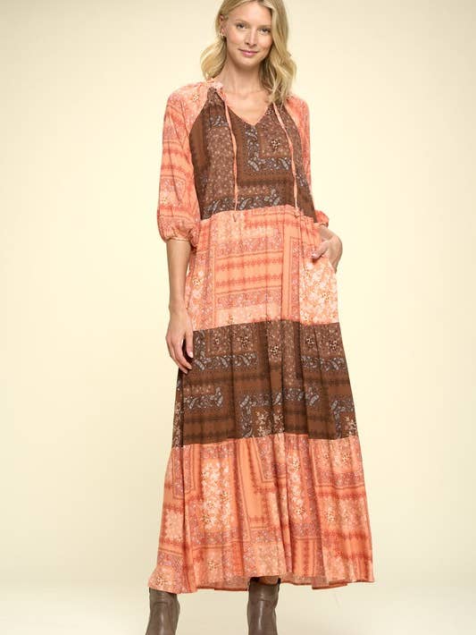 Paisley Tier Dress - Coral