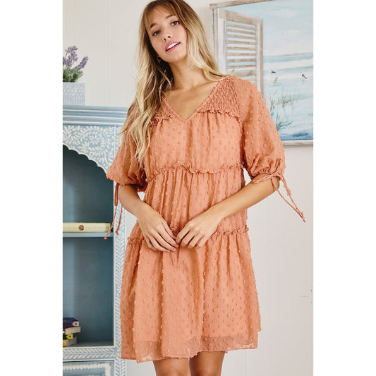 Puff Sleeve Dress - Peach