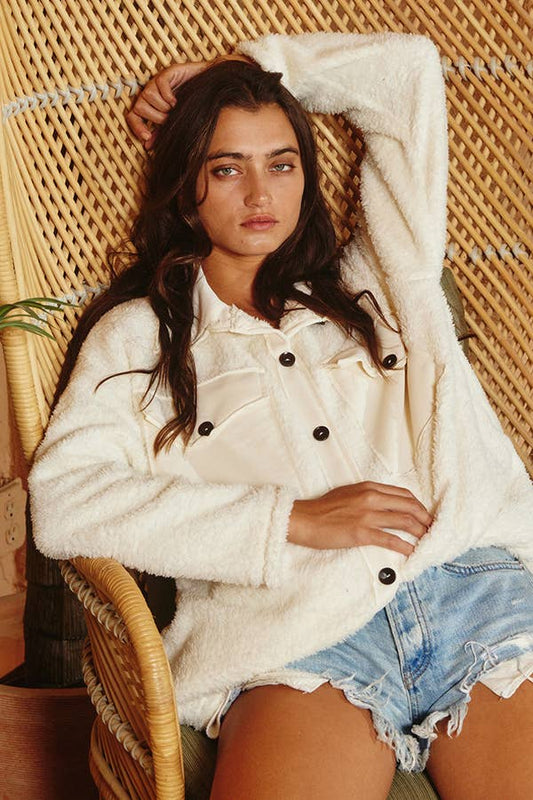 Oversized Fuzzy Shacket - Ivory