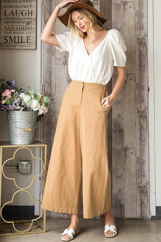 Wide Leg Crop Pants - Camel