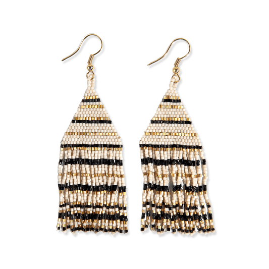 Luxe Petite Fringe Earring - Black / Cream Stripes